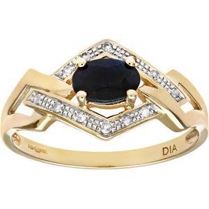 Dames 9ct geelgouden fancy diamanten en saffierring
