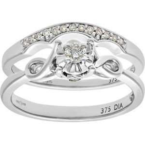 9ct witgouden 0,15 ct diamanten bruidsset strikring