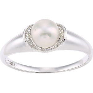 9 ct witgoud, 0,01 ct diamanten met witte gekweekte parelring