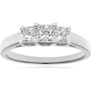 18kt witgouden 3/4 karaat gecertificeerde J/I Princess Cut Diamond Trioligy-ring