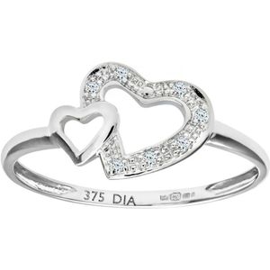 9ct witgouden pave gezette diamanten hart-in-hartjesring
