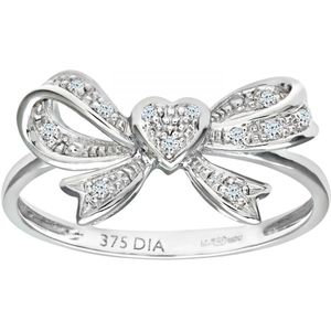 9ct witgouden diamanten vlinderdasring met hart