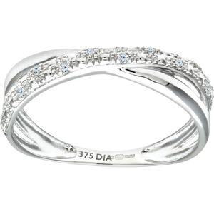 9ct witgouden 0,05ct diamanten kusring