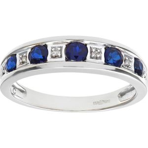 Ronde briljante saffier en diamanten 9ct witgouden eeuwigheidsring