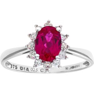 Ronde briljante 0,25 ct robijn en diamanten 9 ct witgouden ovale clusterring