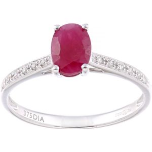 9ct witgoud, 1,2 ct robijn en 0,05 ct diamanten schouderring