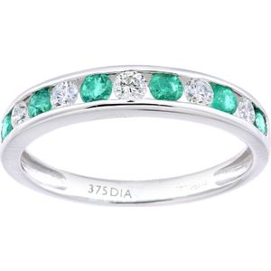 9 ct witgouden 0,35 ct smaragd en 0,27 ct diamanten eeuwigheidsring