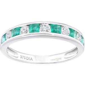 9ct witgouden 0,35ct smaragd en 0,29ct diamanten eeuwigheidsring