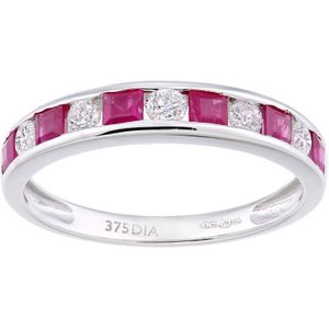 9ct witgoud 0,63ct robijn en 0,29ct diamanten eeuwigheidsring