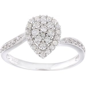 9ct witgouden perencluster en 0,38 ct diamanten schouderring