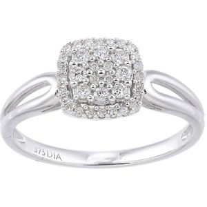 9ct witgouden vierkante vorm cluster 0,22 ct diamanten dubbele schouderring