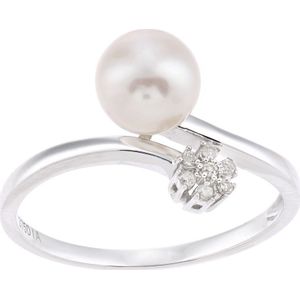 9 ct witgoud, 0,05 ct diamanten met witte gekweekte parelring