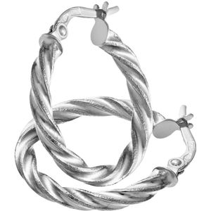 9ct witgoud diamantgeslepen 15 mm gedraaide oorringen met buis van 0,2 cm