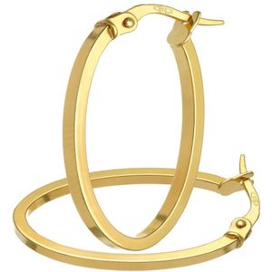 9ct geelgouden grote klassieke ovale hoepeloorbellen met vierkante buizen