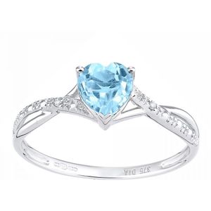 9kt witgouden ring met 0,01 ct diamant en blauwe topaas