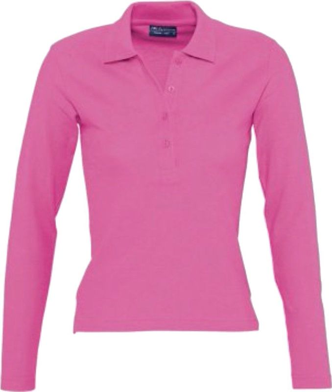 SOLS Dames dames Podium Lange Mouw Pique Katoenen Polo Shirt (Flash Roze)