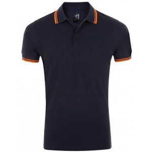 SOLS Heren Pasadena getipt korte mouw Pique Polo Shirt (Franse marine Neon Orange)