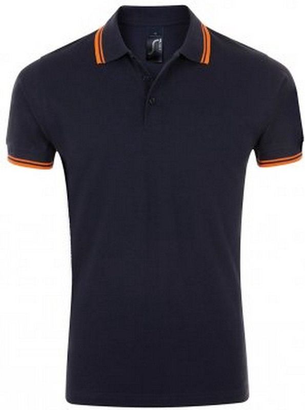 SOLS Heren Pasadena getipt korte mouw Pique Polo Shirt (Franse marine Neon Orange)