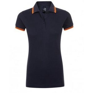 SOLS Dames/dames Pasadena getipt korte mouw Pique Polo Shirt (Franse marine/Neon Orange)