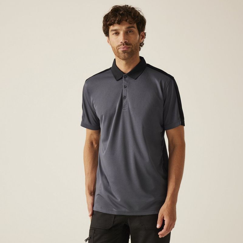 Regatta Contrast Coolweave Polo RG1740 - Seal Grey (Solid) Black