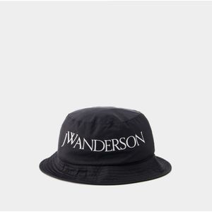 JW Anderson, Accessoires, Heren, Zwart, M, Polyester, Stijlvolle zwarte bucket hoed met logo