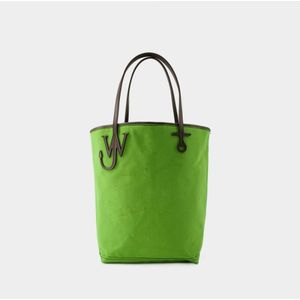JW Anderson, Tassen, Dames, Groen, ONE Size, Groen/Bruine Canvas Tote Bag