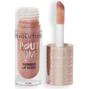 Revolution, Pout Bomb Shimmer Gloss, Hoogglans Lipgloss & Shimmer voor Glanzende Lippen, met Hyaluronzuur & Zoete Vanillegeur, Glimmer Nude