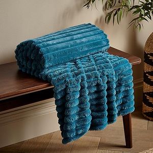 Catherine Lansfield Cosy Geribbelde Faux Fur 130x170cm Deken Throw Teal Groen