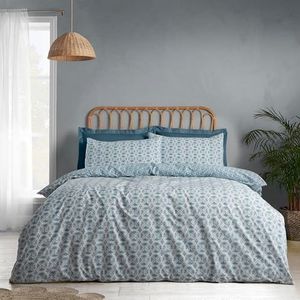 Catherine Lansfield Beddengoedset voor eenpersoonsbed, omkeerbaar, dekbedovertrek en kussensloop, motief Sardinië mozaïek, blauw