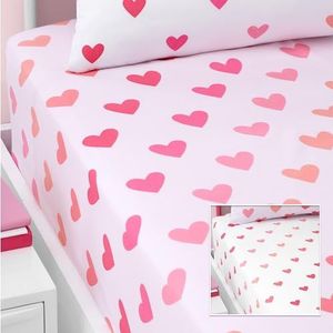 Catherine Lansfield So Soft Set van 2 hoeslakens voor eenpersoonsbed, hartpatroon en strepen, roze/wit