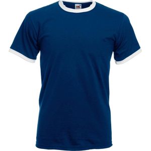 Fruit Of The Loom - Ringer T-shirt - Marine/Wit - Korte Mouwen