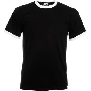 Fruit Of The Loom - Ringer T-shirt - Zwart/Wit - Katoen/Lycra® - Gewicht: 160-165 g/m²