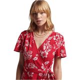 Jurken - Vintage Mini Wrap Dress - Korte Mouwen - Kanten Details - 100% Viscose