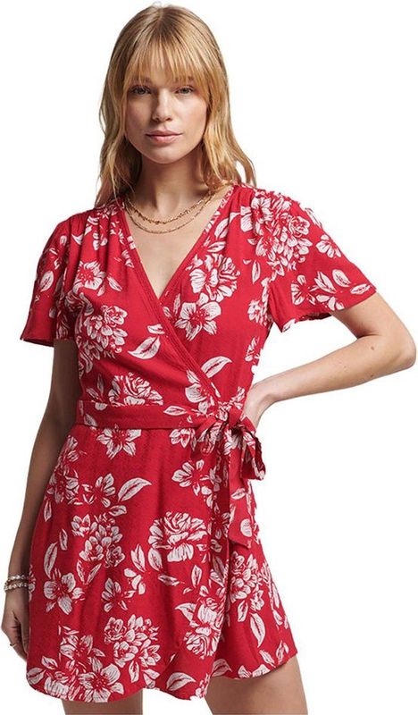 Jurken - Vintage Mini Wrap Dress - Korte Mouwen - Kanten Details - 100% Viscose