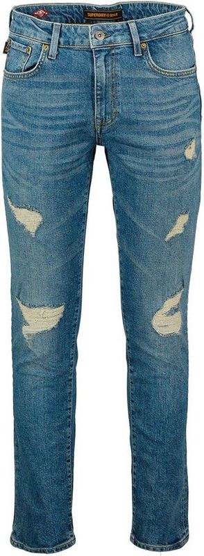 Superdry - Slim Fit Jeans - Blauw - Katoen - Riemlussen, Vijf Zakjes