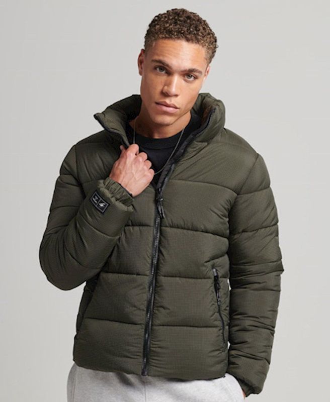 Superdry Gewatteerde jas voor heren, Voetbal Grid Khaki