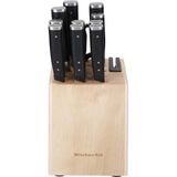 KitchenAid - Messenset - 11-delig - Hoogwaardig Japans Koolstofstaal - Berkenhouten Blok