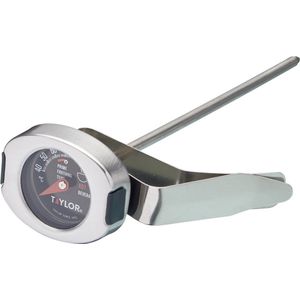 Taylor - Voedselthermometer van roestvrij staal, keukenthermometer voor koffie en warme dranken, zilver/zwart