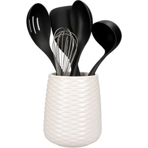 KitchenAid Set van 6 keukengerei en houders, antiaanbaklaag, vaatwasmachinebestendig, kookgerei, zwart