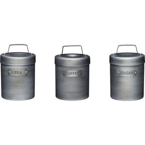 Kitchencraft Voorraadpotten Thee/Koffie/Suiker 17 Cm Rvs Zilver
