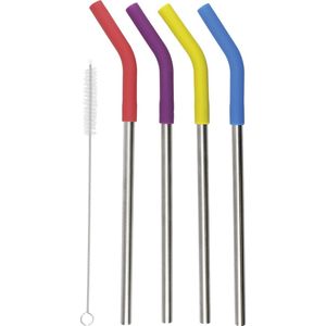 KitchenCraft Colourworks Rietjes - Herbruikbare Rietjes Set van 4 Stuks Silicone