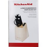 KitchenAid - Klassieke - 6-delige Messenset - Keukenmessen van Japans Staal - Rubberhout Houder