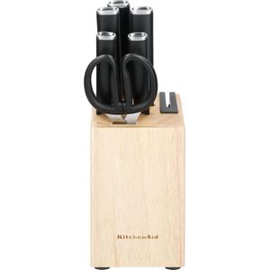 KitchenAid - Klassieke - 6-delige Messenset - Keukenmessen van Japans Staal - Rubberhout Houder