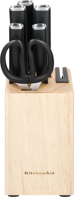 KitchenAid - Klassieke - 6-delige Messenset - Keukenmessen van Japans Staal - Rubberhout Houder