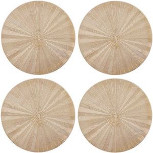 Placemats, Set van 4 Stuks, Rond, Kunstleer, 38 CM, Goud - Mikasa