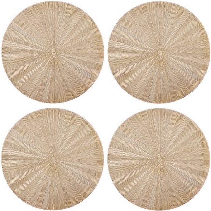 Placemats, Set van 4 Stuks, Rond, Kunstleer, 38 CM, Goud - Mikasa