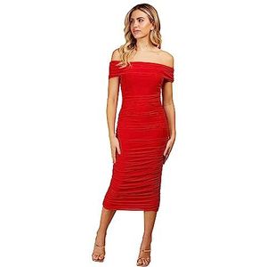 Little Mistress Dames Tomaat Mesh Bardot Bcon Jurk, Tomaat, 38