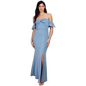 Little Mistress Stalen Bardot Maxi-bruidsmeisjesjurk voor dames, Staal Blauw, 36