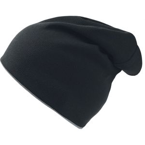 Absolute Apparel - Atlantis Extreme Omkeerbare Jersey Slouch Beanie  (Zwart/Grijs)