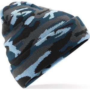 Beechfield - Unisex Camo Beanie met Manchet (Blauw)